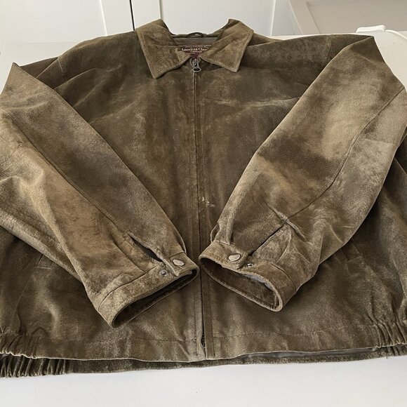 Vintage Colebrook Olive Green Suede Leather Bomber Harrington Jacket Mens XL - Picture 14 of 16